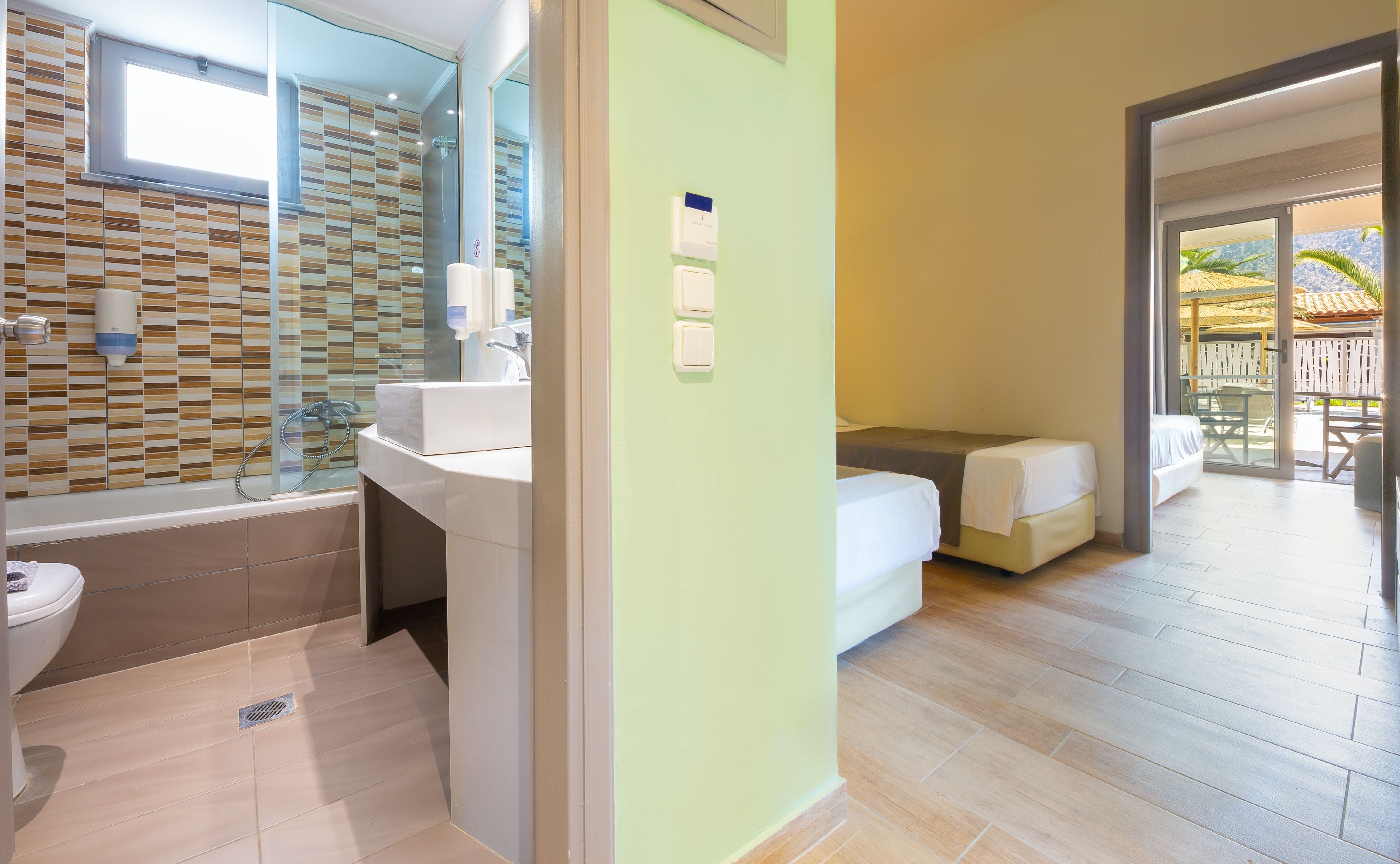 1 BEDROOM FAMILY ROOM BALCONY OR TERRACE 35 SQM AKTI KALIMERA